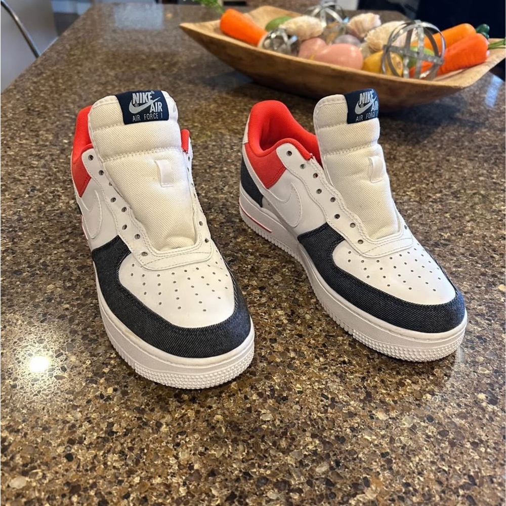 Nike Air Force Sneakers - White, Red/Orange and Denim